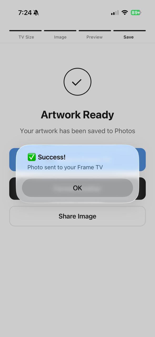 Success - sent to Frame TV